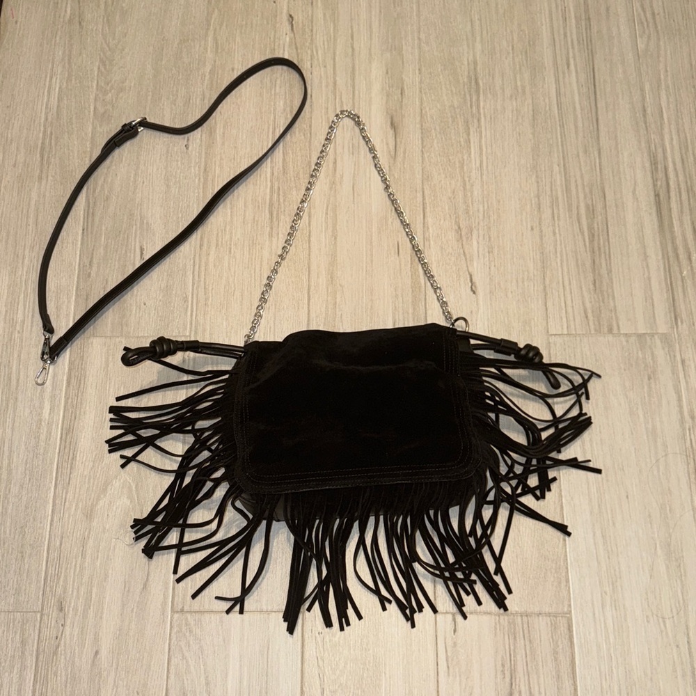 Suede Fringe Shoulder Bag - Picture 5 of 10